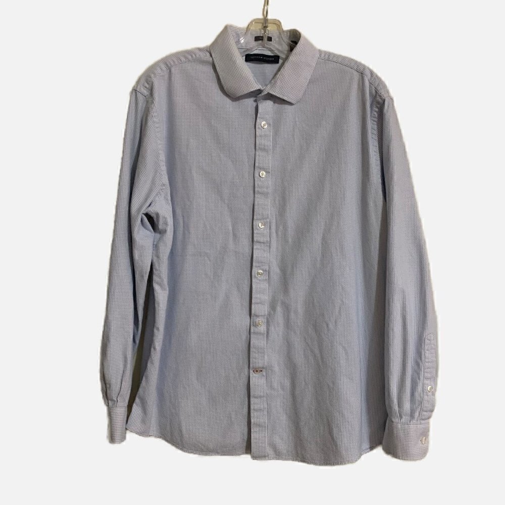 Tommy Hilfiger Slim Fit Blue Dots Button Down Dress Shirt. XL 17-17 1/2 34/35